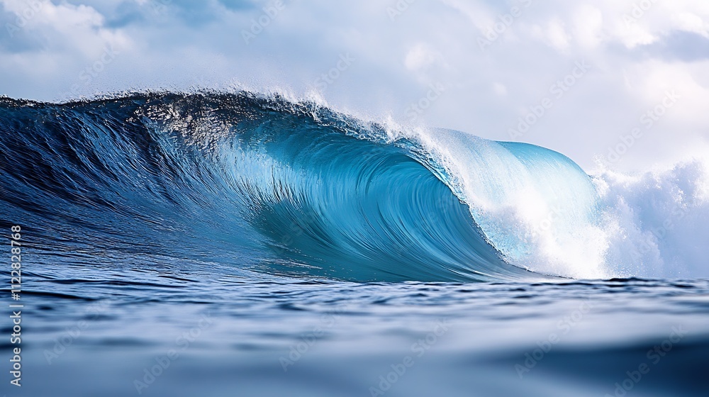 Poster magnificent blue ocean wave in mid curl crisp and dynamic display of sea power : generative ai