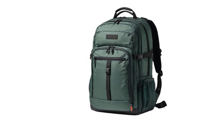 Fototapeta premium PNG of Stylish green backpack with multiple compartments, ideal for travel or everyday use on transparent background