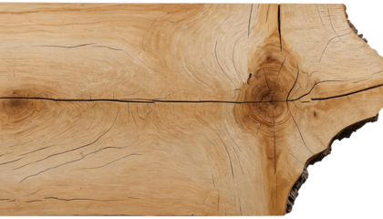 PNG of A beautifully polished slab of natural wood showcasing unique grains and knots, perfect for rustic decor on transparent background