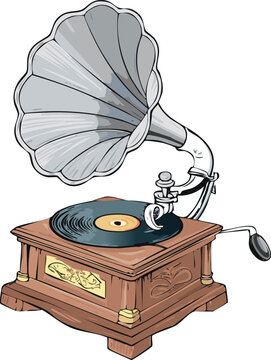 recommend clip art: old vinyl record, Gramophone playing a record, line art