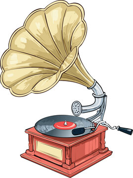 recommend clip art: old vinyl record, Gramophone playing a record, line art