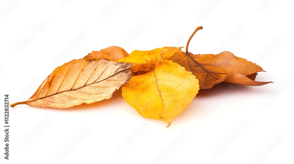 Poster isolated collection of dry autumn leaves on white background for seasonal decor and design : generat