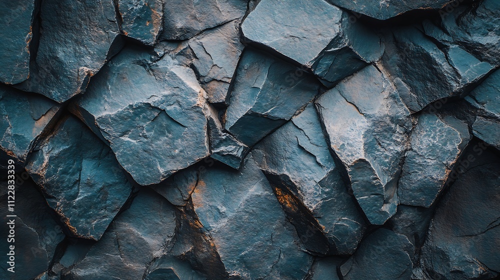 Poster CloseUp of Textured Blue Slate Rocks Creating Abstract Geometric Patterns : Generative AI