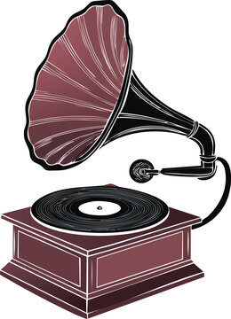 recommend clip art: old vinyl record, Gramophone playing a record, line art