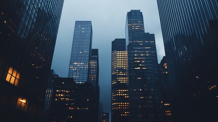 Obraz premium Illuminated Urban Skyline With High Rise Buildings at Night in Metropolitan Area : Generative AI