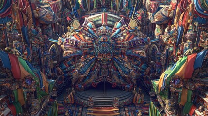 Fototapeta premium A vibrant, intricate architectural design featuring colorful patterns and ornate decorations.