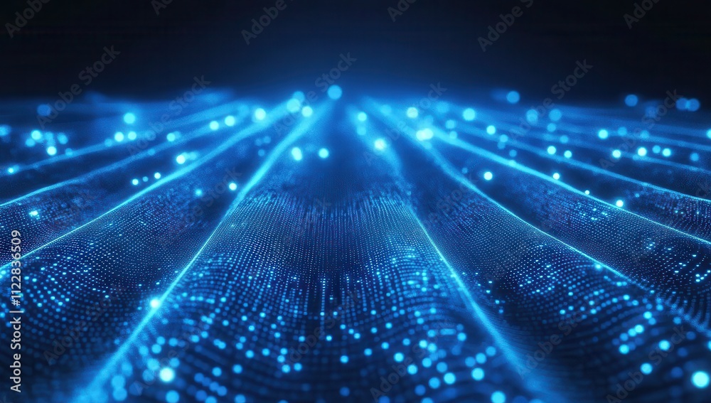 Poster abstract digital background with glowing blue waves and particles creating a futuristic atmosphere f