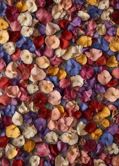 a collection of dried flower petals of different colors , colorful, organic