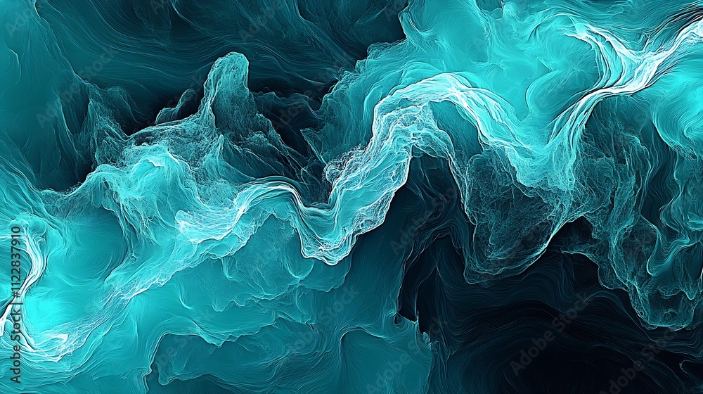 Poster Energetic Turquoise Abstract Waves with Intricate Textural Details : Generative AI