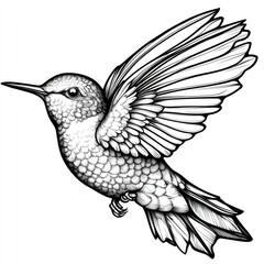 Obraz premium Hummingbird in Flight Detailed Ink Drawing