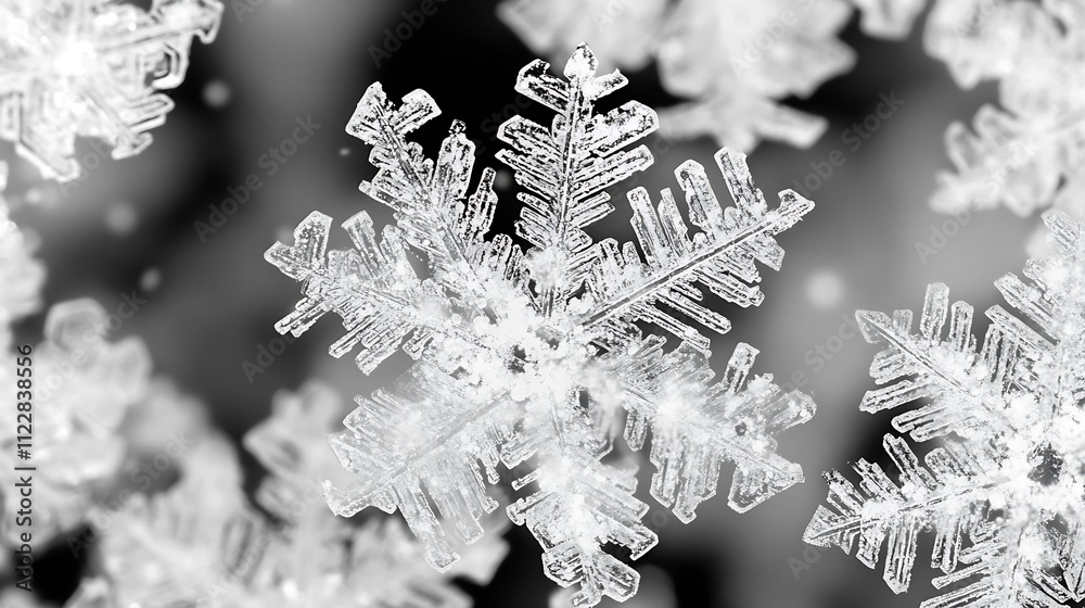 Poster Exquisite Macro Photography of a Single Snowflake in Focus : Generative AI