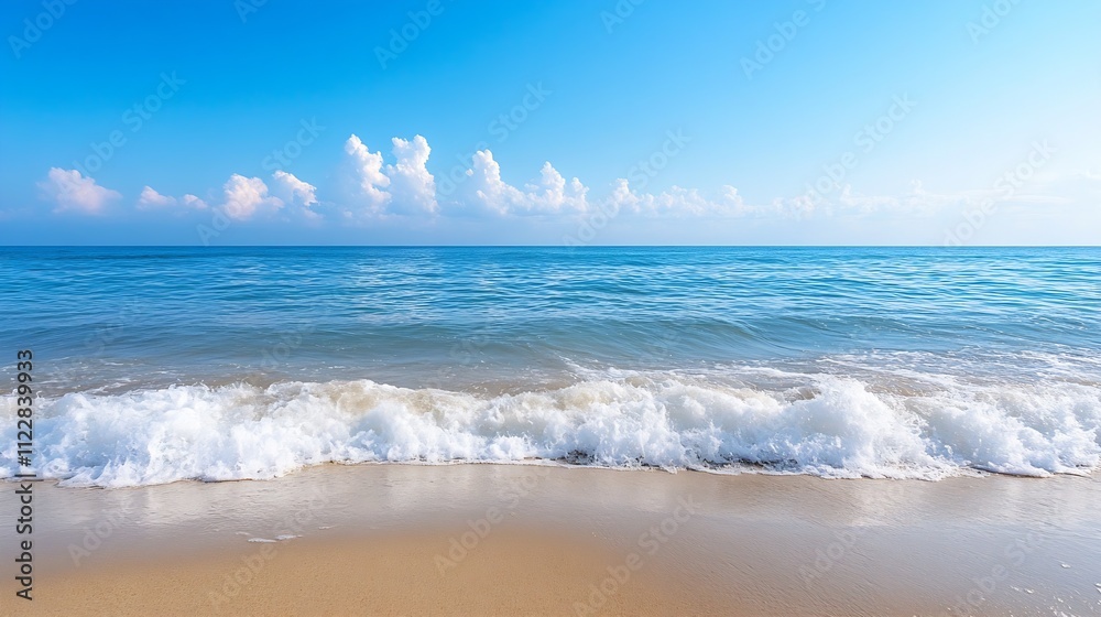Aufkleber tranquil beach scene with gentle waves and clear blue sky in summer : generative ai