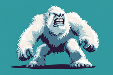 A fierce yeti character with a menacing expression, designed in a bold graphic style.