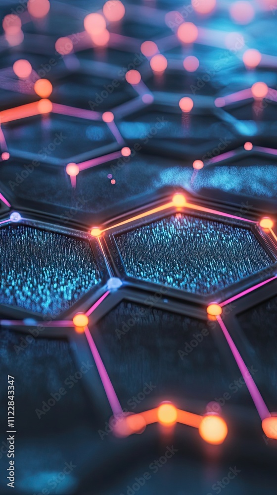 Poster abstract hexagonal network with glowing nodes