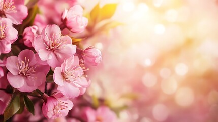 Fototapeta premium Beautiful blooming cherry blossoms with bokeh background in springtime garden : Generative AI