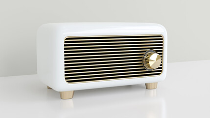 White Radio with Gold Grill and Knob