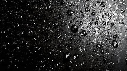 Fototapeta premium Closeup of Shimmering Water Droplets on Dark Surface with High Contrast Lighting : Generative AI