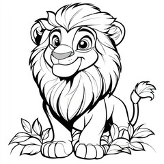 Obraz premium Adorable Cartoon Lion Cub Coloring Page Illustration
