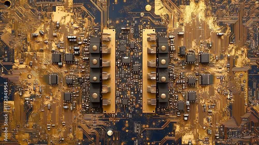 Poster golden circuit board design highlighting modern technology and innovation : generative ai