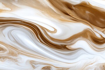 Abstract Marble Texture in Brown and White with Fluid Swirls