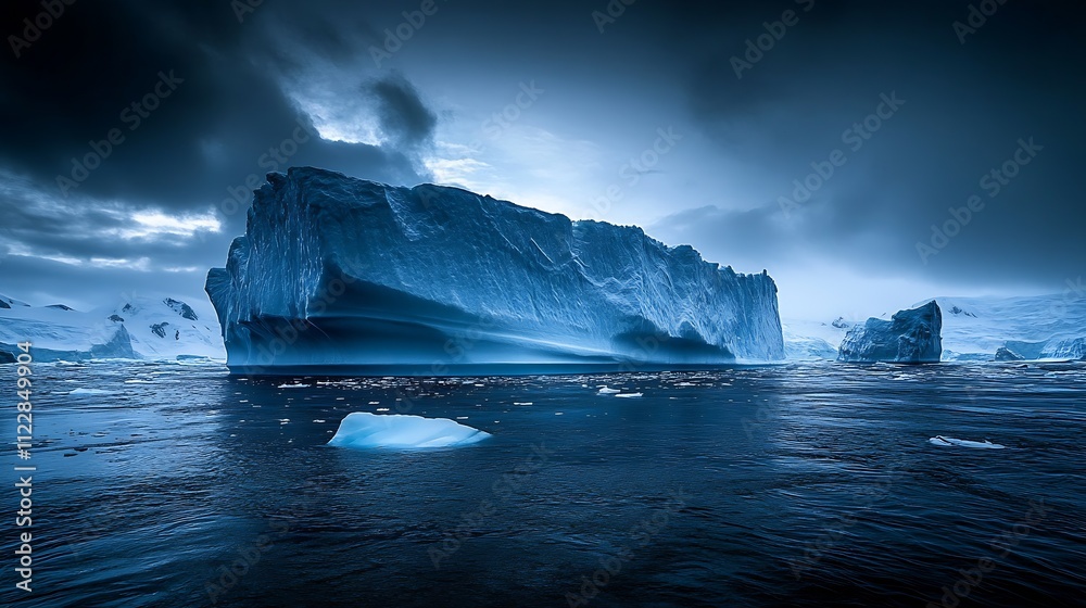 Aufkleber Iceberg with Intricate Ice Formations in Antarctic Seascape : Generative AI