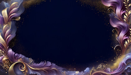 Abstract Floral Background. Elegant Golden Flourish on Deep Purple Canvas