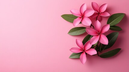 Fototapeta premium Pink paper flowers on a pink background.