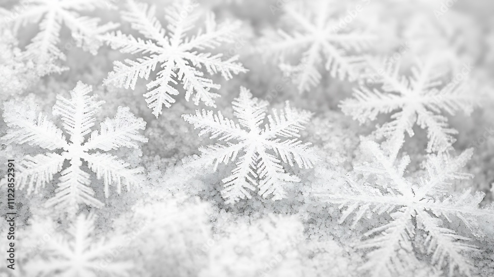 Poster intricate and delicate macro shot of snowflakes on winter ground : generative ai