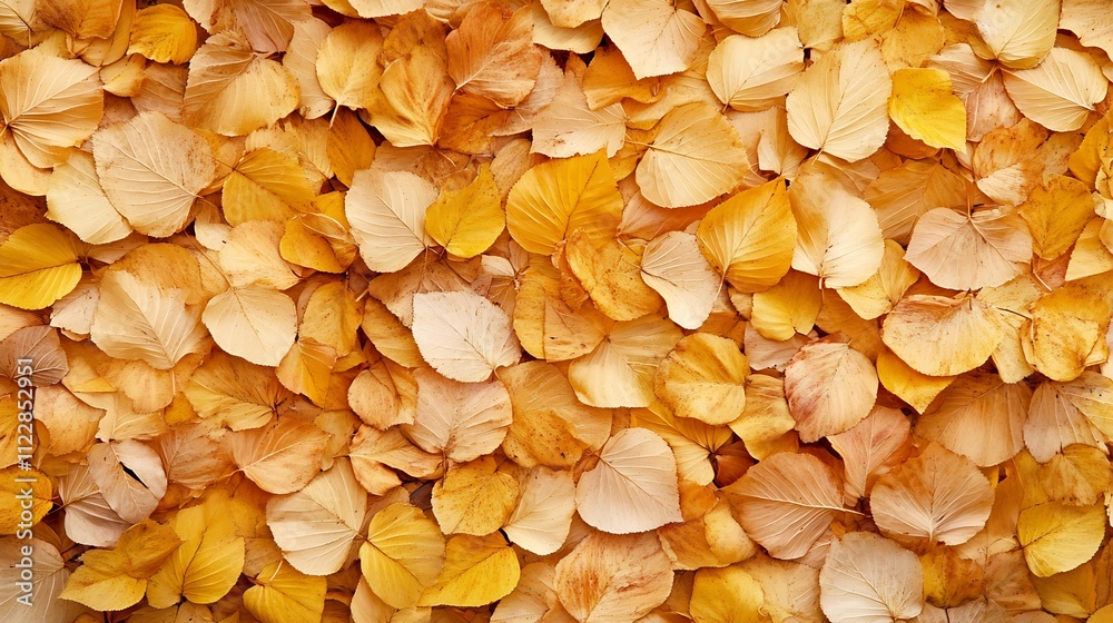 Aufkleber golden yellow fallen autumn leaves creating a warm carpet on the ground : generative ai