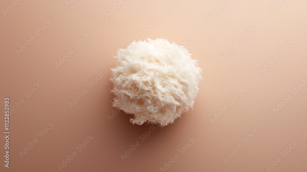 Poster a fluffy, textured sphere in mocha mousse color sits on a smooth, beige surface, showcasing a blend 
