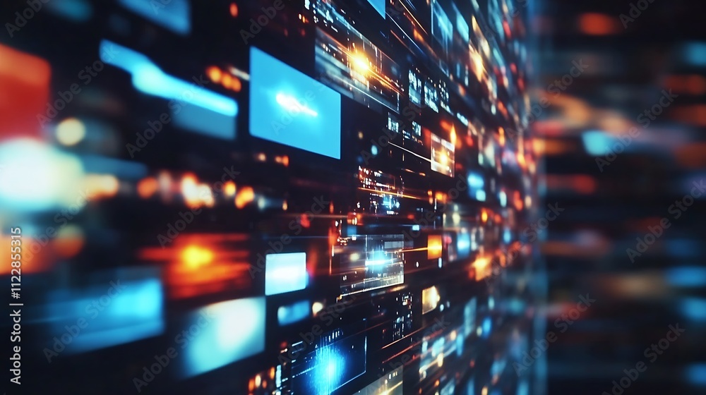 Poster Dynamic Digital Light Trails Abstract Technology Background : Generative AI