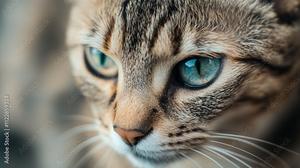 Poster beautiful cat with striking blue eyes showing curiosity and intelligence : generative ai