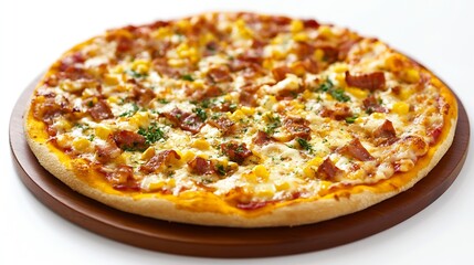 Delicious Ham and Corn Pizza with Cheese and Herbs on a Crispy WoodFired Crust : Generative AI