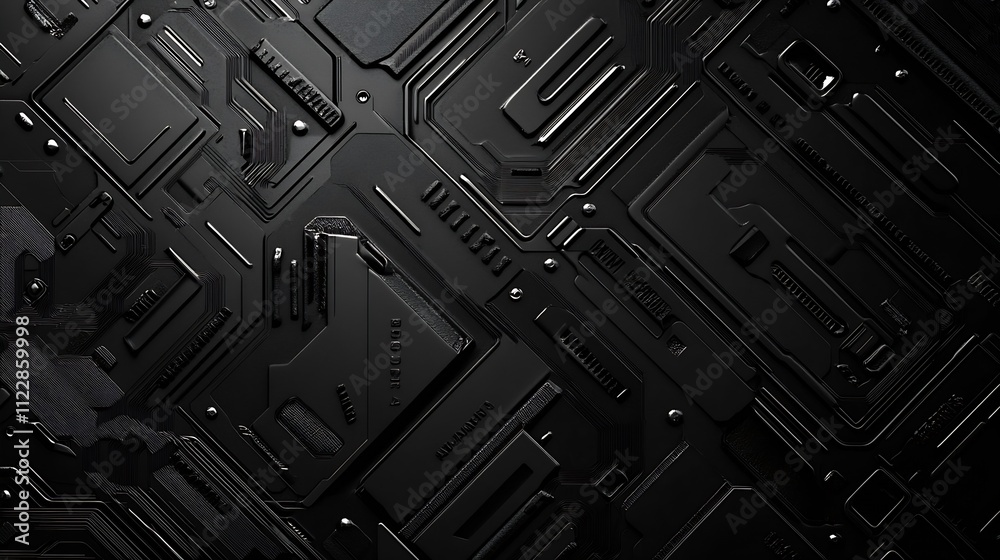 Aufkleber sleek black geometric electronic circuit board design with modern technology patterns : generative a