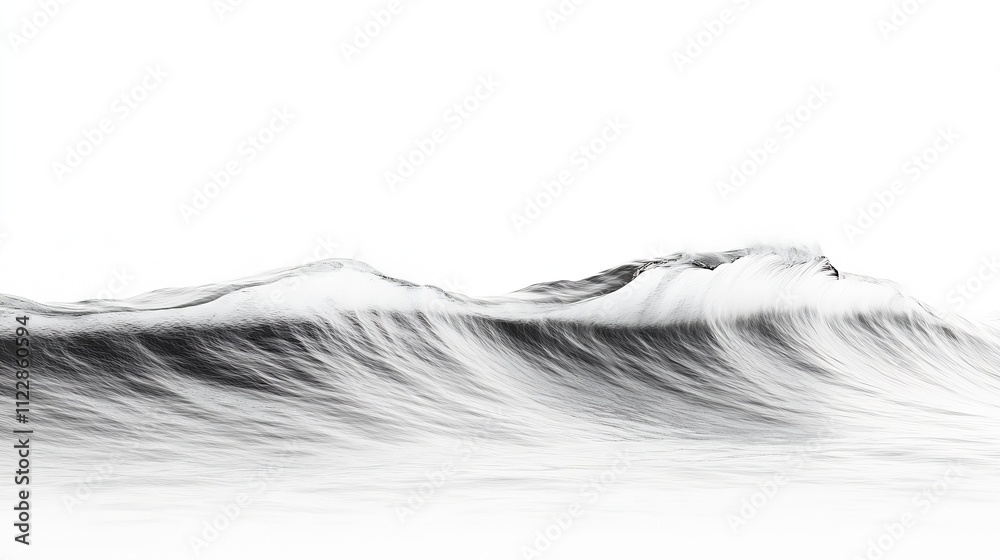Poster minimalist black and white ocean wave study with soft textures : generative ai