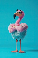 A flamingo full body aqua background