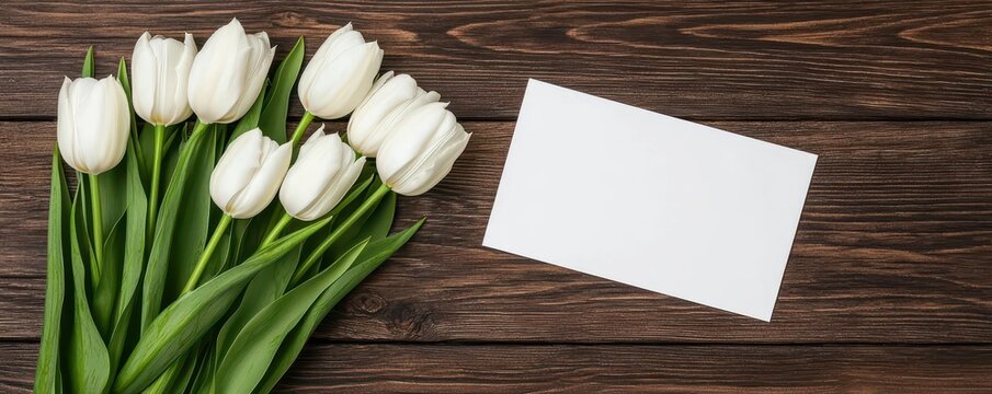 Close up of a sympathy card placed beside a bouquet of white tulips, symbolizing messages of love, support, and the process of closure, 3D render - Powered by Adobe