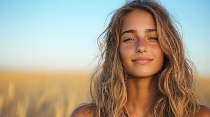 Fototapeta premium Boho woman enjoys sunny day in a vibrant field surrounded by golden hues