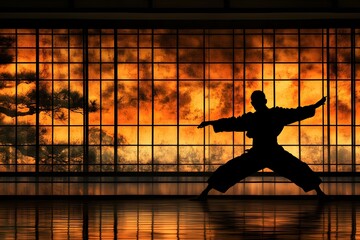 Martial artist practicing in dojo