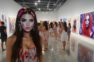 Visitors exploring art gallery exhibits