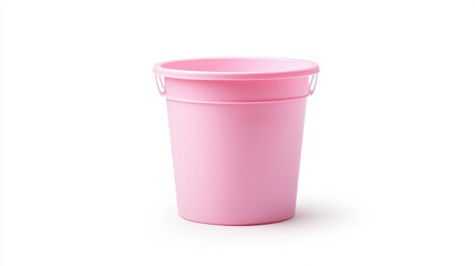 Simple pink plastic bucket on a white background for versatile use in various activities