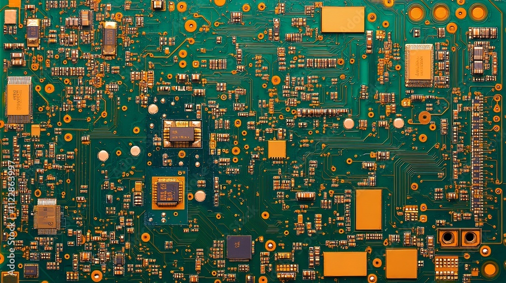 Aufkleber Detailed Image of Complex Electronic Circuit Board with Multiple Microchips : Generative AI