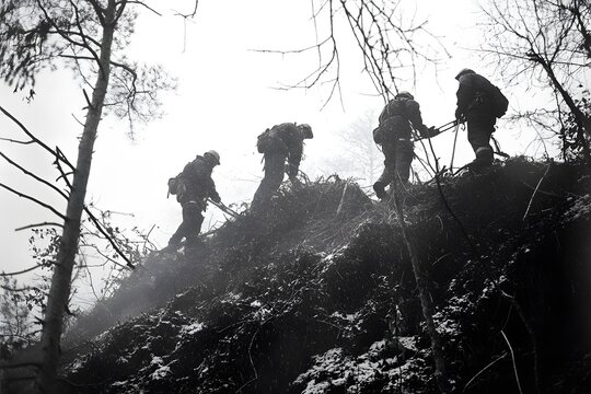 Lumberjacks cutting trees in forest