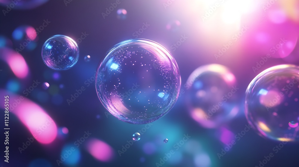 Poster soft and enchanting illuminated bubbles in a dreamy pastel sunset backdrop : generative ai