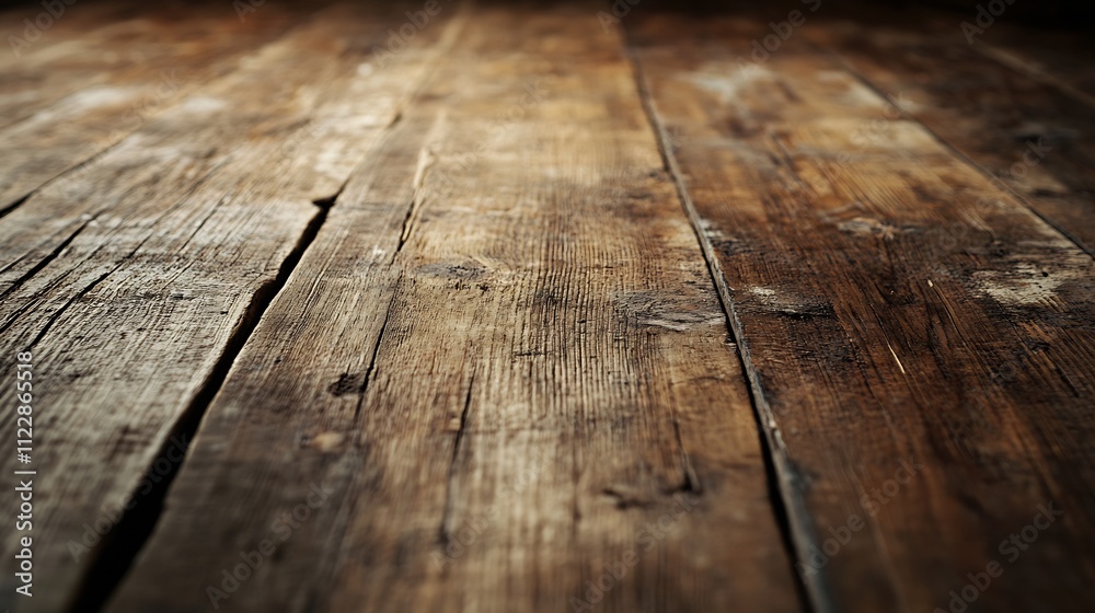 Aufkleber aged timber table with vintage wooden floorboards background for rustic theme : generative ai