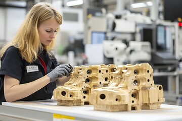 Female furniture assembler in factory