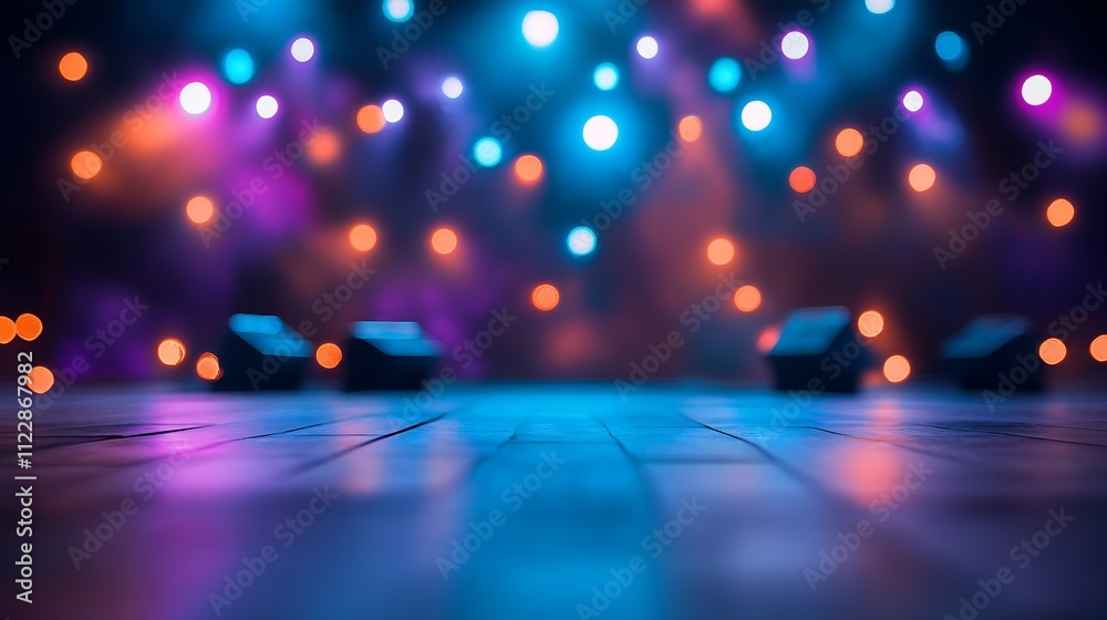 Poster vibrant concert stage with colorful lights capturing event atmosphere and musical energy : generativ