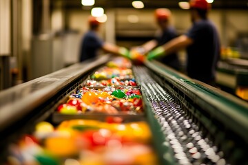 Diverse team sorting recyclables in recycling center