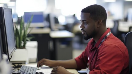 An IT professional working in an office environment in the USA, reflecting the demand for tech expertise across various sectors