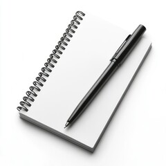 Blank Spiral Notebook and Black Pen on White Background